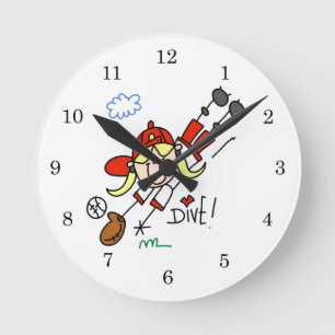 Baseball Dive Girls Softball T-shirts and Gifts Round Clock