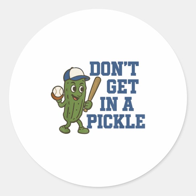 Baseball Dont Get In A Pickle Funny Baseball Retro Classic Round Sticker (Front)