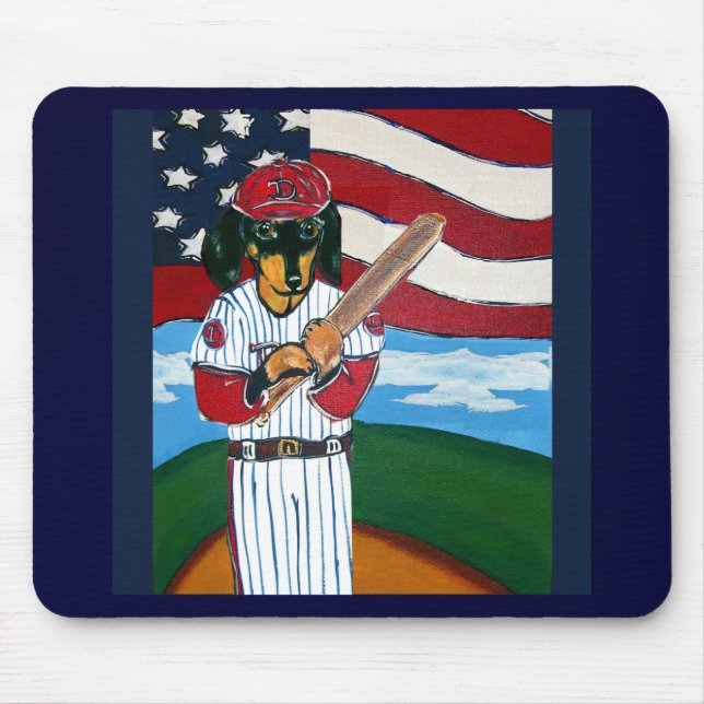 Baseball doxie mouse pad (Front)