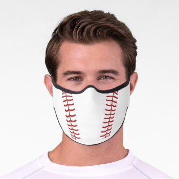 Baseball Drawing With Red Stitch Pattern Premium Face Mask by MyRazzleDazzle at Zazzle