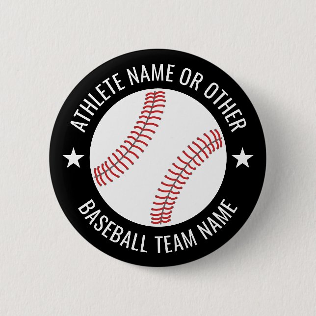 Baseball Drawing with Team and Athlete Name modern Button (Front)