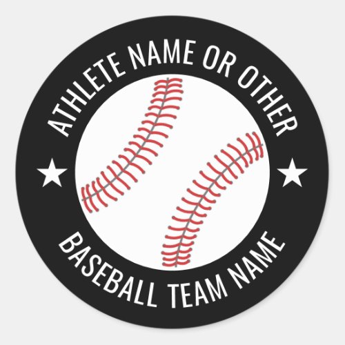 Baseball Drawing with Team and Athlete Name modern Classic Round Sticker
