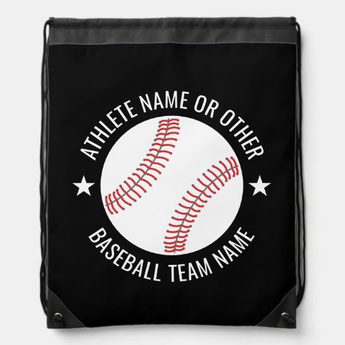 Baseball Drawing with Team and Athlete Name modern Drawstring Bag