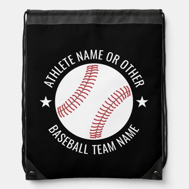 Baseball Drawing with Team and Athlete Name modern Drawstring Bag (Front)