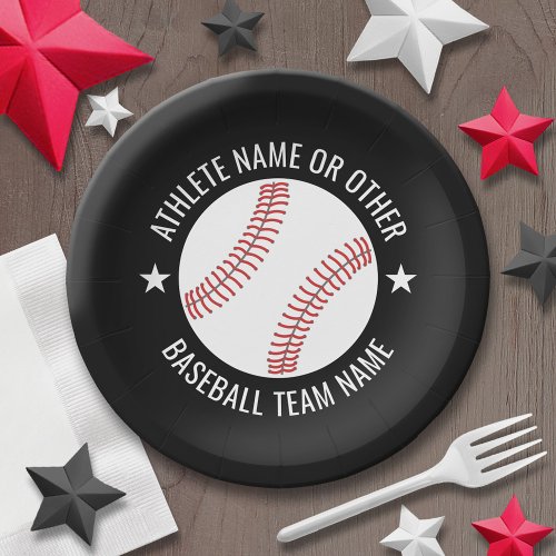 Baseball Drawing with Team and Athlete Name modern Paper Plates