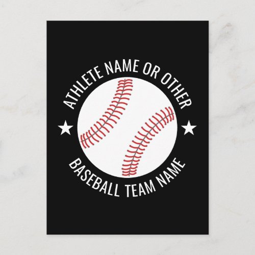 Baseball Drawing with Team and Athlete Name modern Postcard