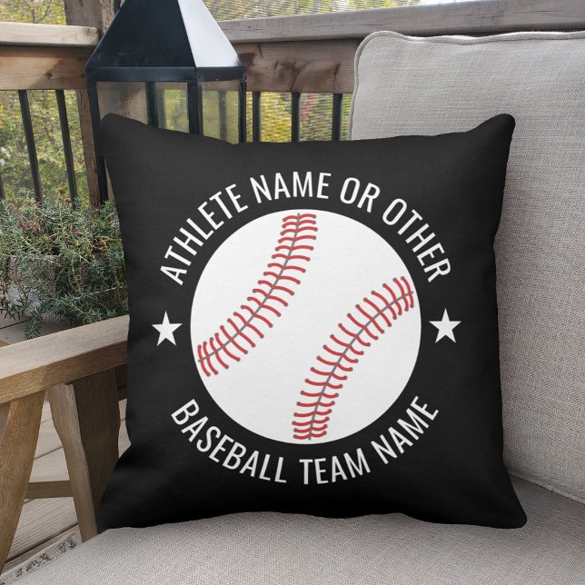 Baseball Drawing with Team and Athlete Name modern Throw Pillow (Personalized baseball pillow)