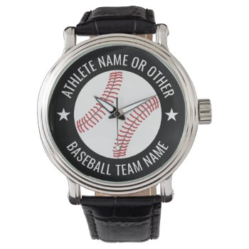 Baseball Drawing With Team And Athlete Name Modern Watch by MyRazzleDazzle at Zazzle