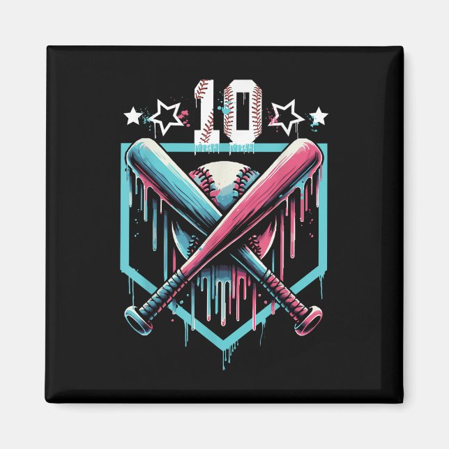 Baseball Drip 10th Birthday Boys Number 10 Youth 1 Magnet (Front)