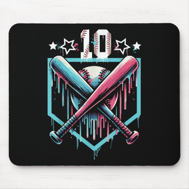 Baseball Drip 10th Birthday Boys Number 10 Youth 1 Mouse Pad (Front)