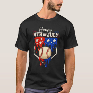 Baseball Drip 4th Of July American Flag Baseball P T-Shirt