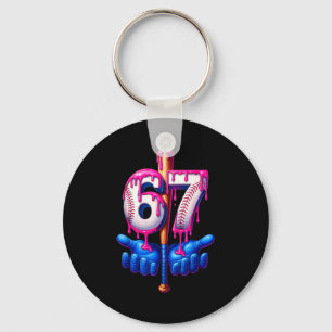 Baseball Drip 6 7 Number 67 Six Seven Meme Mens Bo Keychain