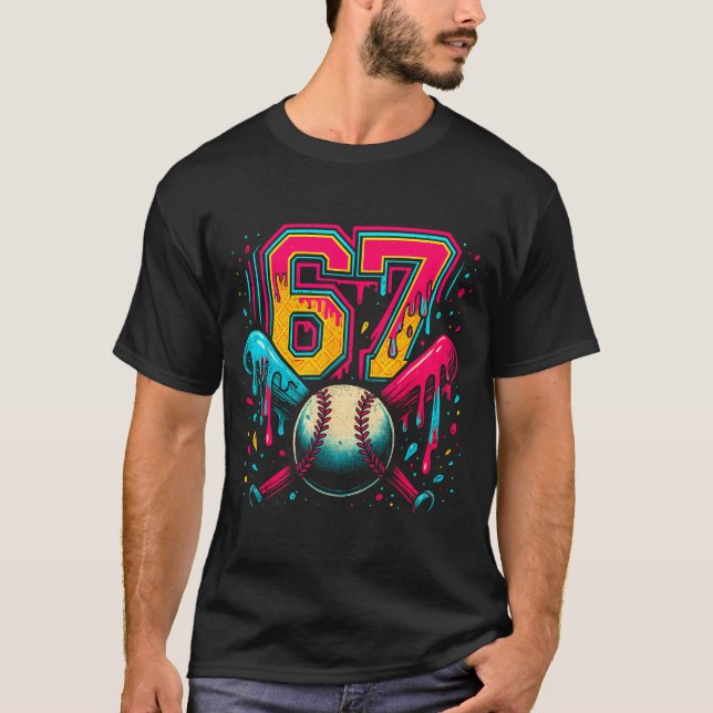 Baseball Drip 6 7 Number 67 Six Seven Meme Mens Bo T-Shirt (Front)