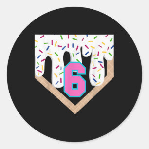 Baseball Drip 6th Birthday Home Plate Boys Youth 6 Classic Round Sticker