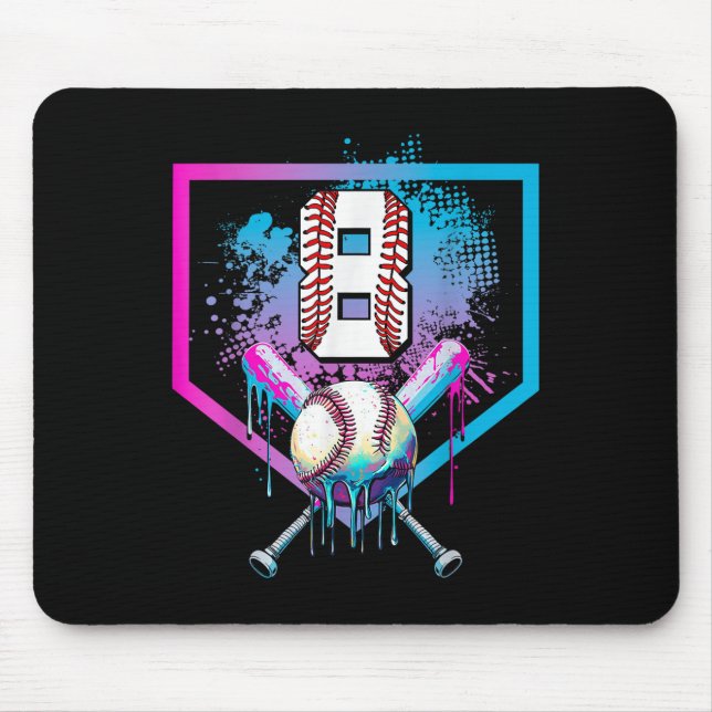 Baseball Drip 8th Birthday Home Plate Boys Youth 8 Mouse Pad (Front)