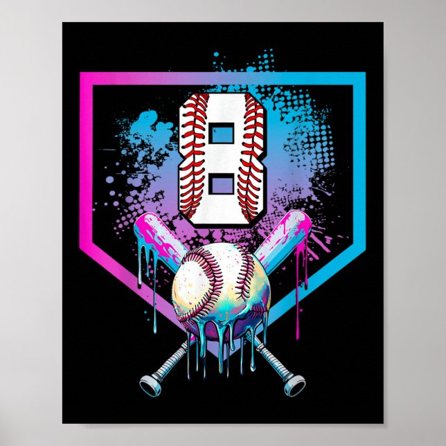 Baseball Drip 8th Birthday Home Plate Boys Youth 8 Poster (Front)