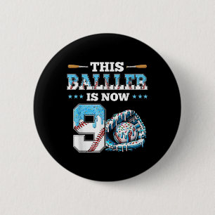 Baseball Drip 9th Birthday Party Boy Sport Fan 9 Y Button