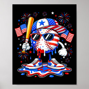 Baseball Drip Aamerican Usa Flag Boys Kids 4th Of Poster