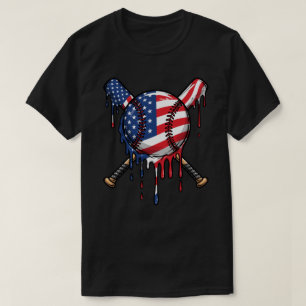 Baseball Drip American Flag Drip Baseball Sport T-Shirt