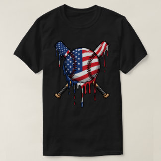 Baseball Drip American Flag | Drip Baseball Sport  T-Shirt