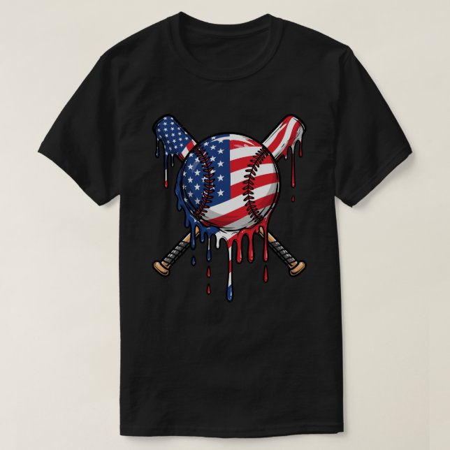 Baseball Drip American Flag | Drip Baseball Sport  T-Shirt (Design Front)