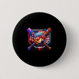 Baseball drip american flag for boys kids youth button