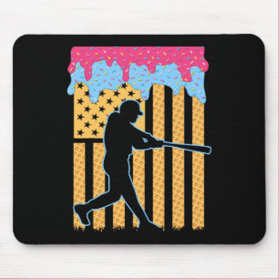 Baseball Drip Bat Boys Ice Cream American Flag 4th Mouse Pad