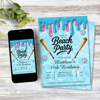 Baseball Drip Beach Party Kids / Teenagers Invitation