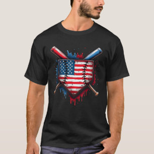 Baseball Drip Boy Ice Cream Patriotic American Fla T-Shirt
