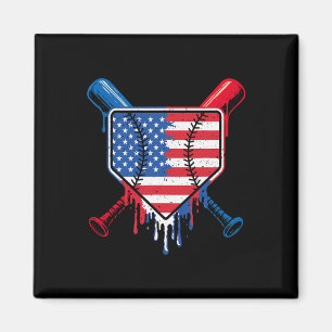 Baseball Drip Boys Ice Cream Patriotic American Fl Magnet