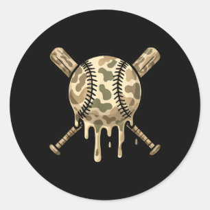 Baseball Drip Camo Baseball Bats Boys Sports Cool Classic Round Sticker
