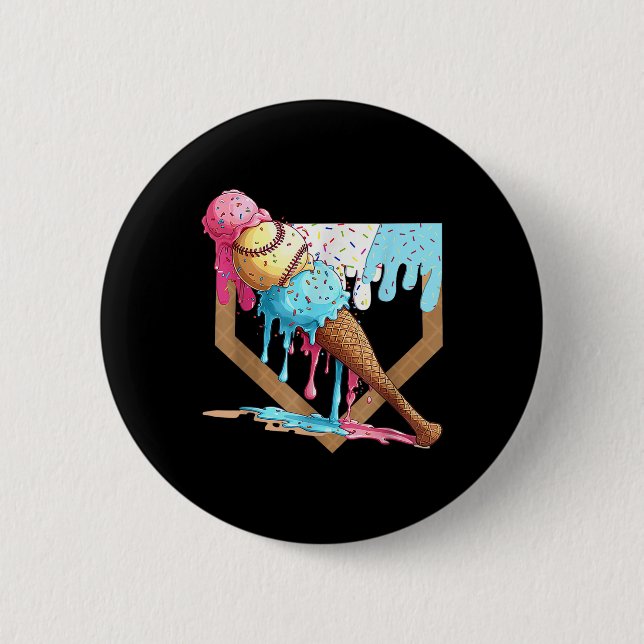 Baseball Drip For Boys Home Plate Ice Cream Drip Y Button (Front)