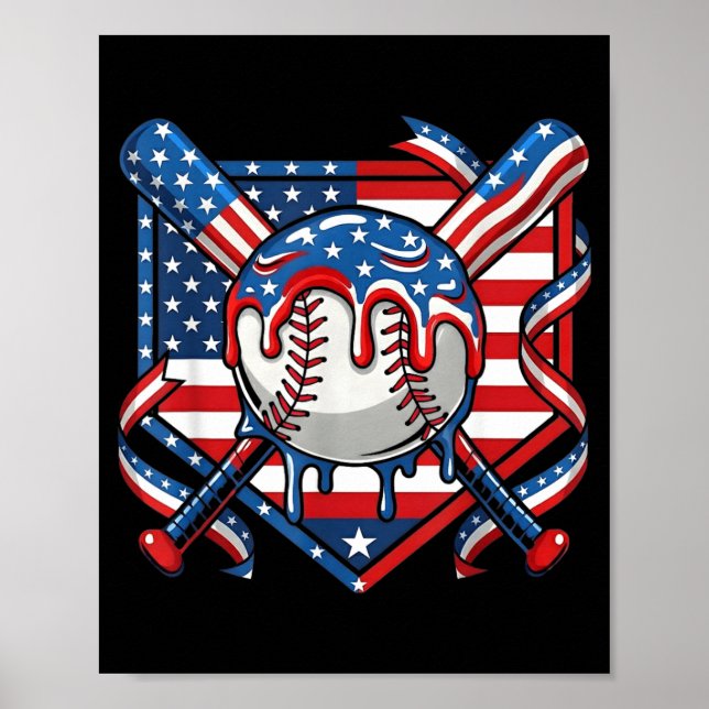 Baseball Drip for Boys Ice Cream Drip Baseball 4th Poster (Front)