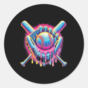 Baseball Drip For Boys Ice Cream Drip Youth Boys B Classic Round Sticker
