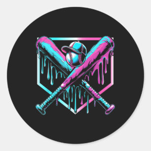 Baseball Drip For Boys Ice Cream Drip Youth Boys B Classic Round Sticker