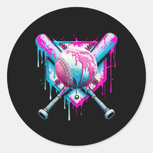 Baseball Drip For Boys Ice Cream Drip Youth Funny Classic Round Sticker