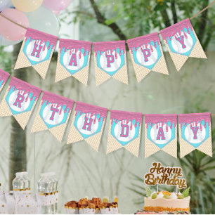 Baseball Drip Happy Birthday Bunting Flags