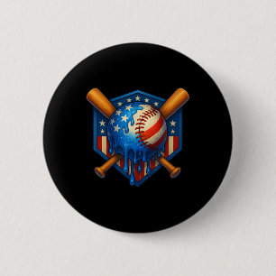 Baseball Drip Ice Cream Boys 4th Of July American Button