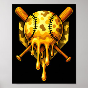 Baseball Drip Ice Cream Camo Cool Design  Poster