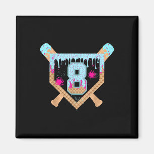 Baseball Drip Ice Cream Dripping 8 Year Old 8th Bi Magnet