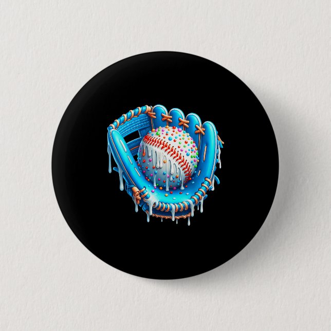 Baseball Drip Ice Cream Glove With Sprinkles Ball  Button (Front)