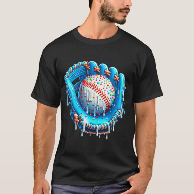 Baseball Drip Ice Cream Glove With Sprinkles Ball  T-Shirt (Front)