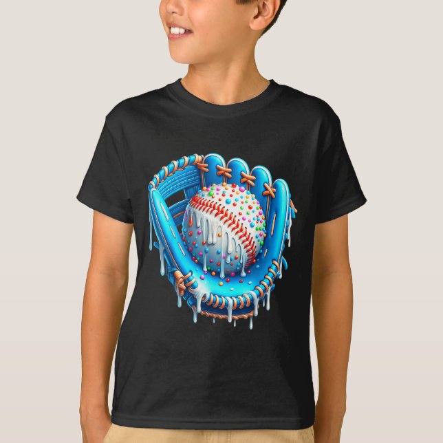 Baseball Drip Ice Cream Glove With Sprinkles Ball  T-Shirt (Front)