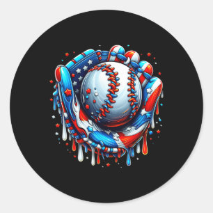 Baseball Drip Ice Cream Sprinkles Baseball Glove 4 Classic Round Sticker