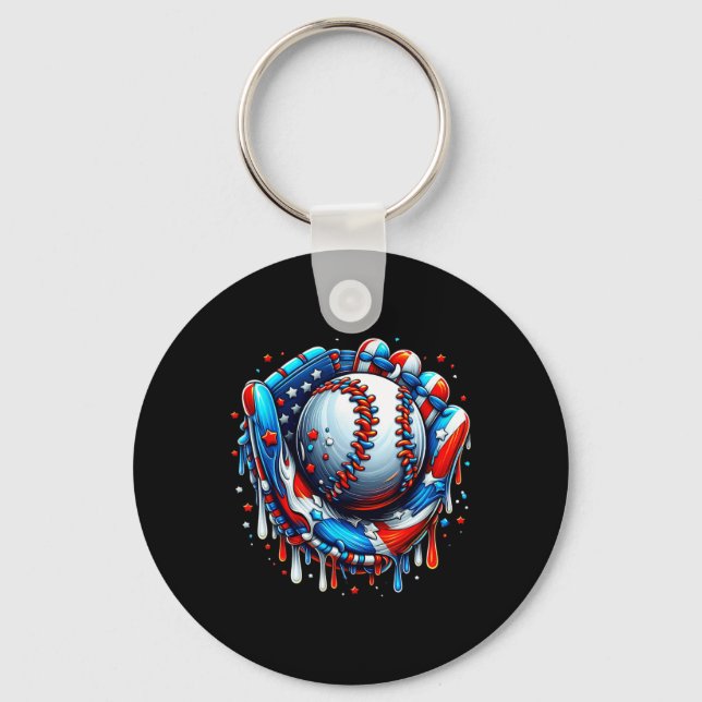 Baseball Drip Ice Cream Sprinkles Baseball Glove 4 Keychain (Front)