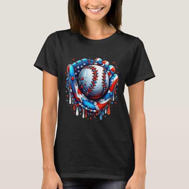 Baseball Drip Ice Cream Sprinkles Baseball Glove 4 T-Shirt (Front)
