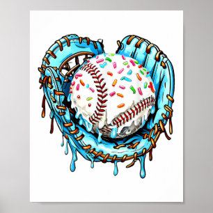 Baseball Drip Ice Cream Sprinkles Baseball Glove Poster