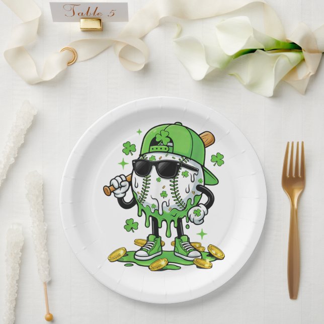 Baseball Drip Ice Cream St Patricks Day Paper Plates (Wedding)