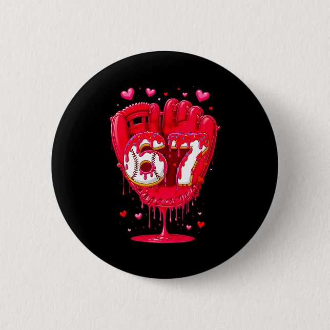 Baseball Drip Ice Cream Valentine Youth Boys Girls Button (Front)