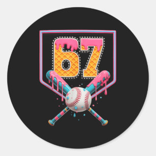 Baseball Drip Number 67 Fun Six Seven 6 7 Meme Des Classic Round Sticker